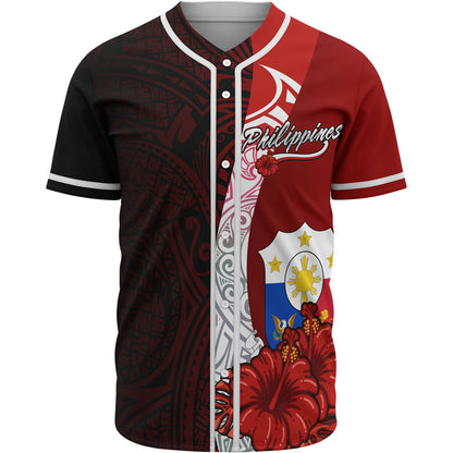 Philippines Polynesian Baseball Shirt - Coat Of Arm With Hibiscus