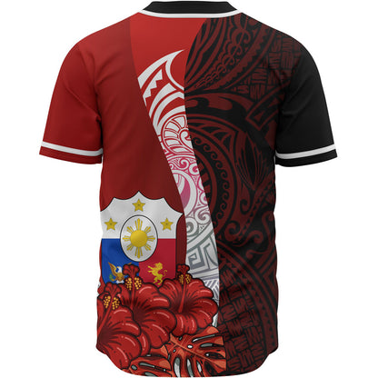 Philippines Polynesian Baseball Shirt - Coat Of Arm With Hibiscus