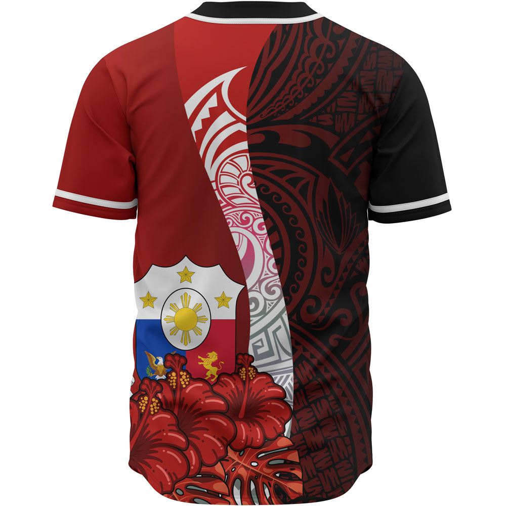 Philippines Polynesian Custom Personalised Baseball Shirt - Coat Of Arm With Hibiscus