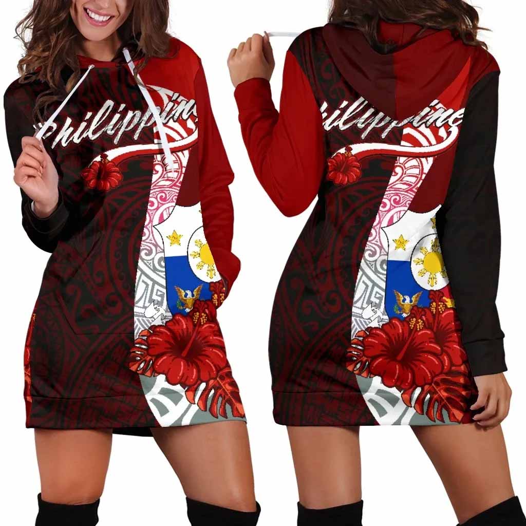 Philippines Polynesian Hoodie Dress - Coat Of Arm With Hibiscus