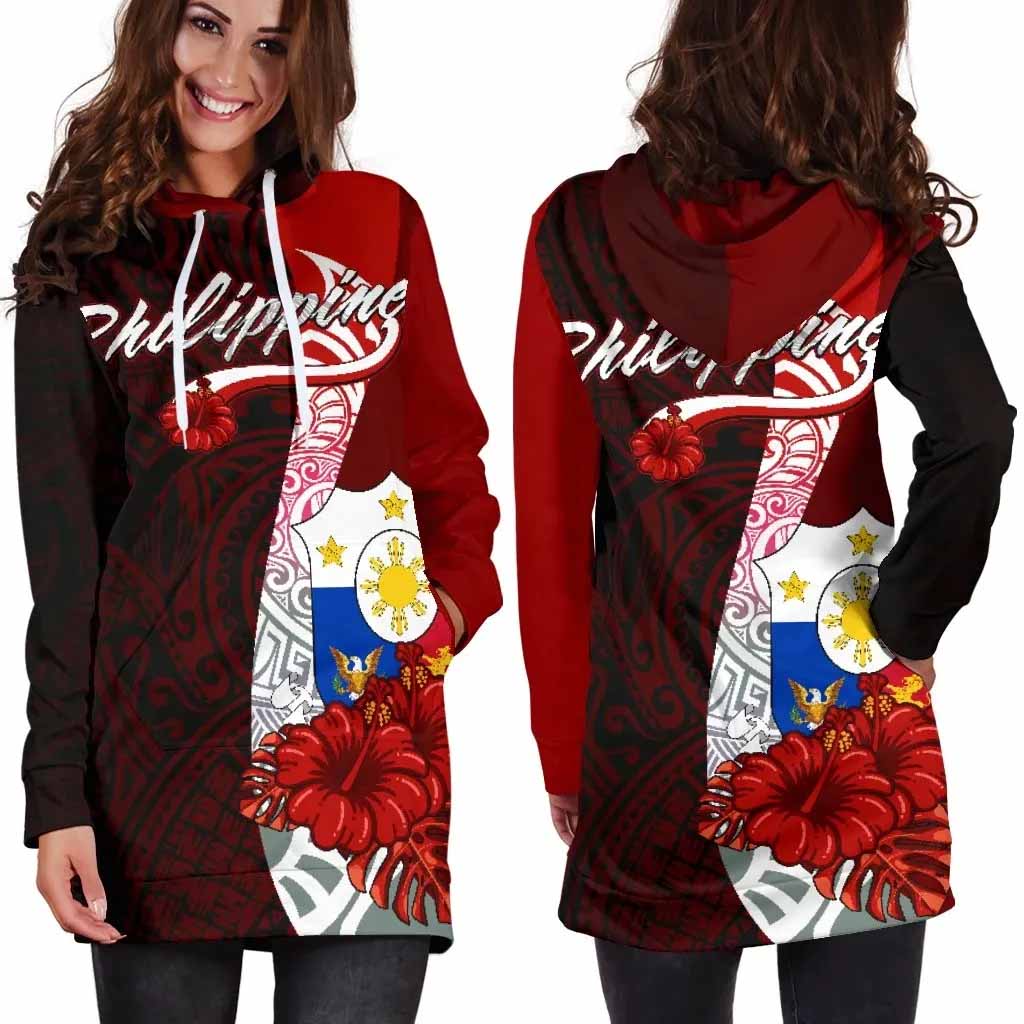 Philippines Polynesian Hoodie Dress - Coat Of Arm With Hibiscus
