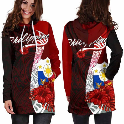 Philippines Polynesian Hoodie Dress - Coat Of Arm With Hibiscus