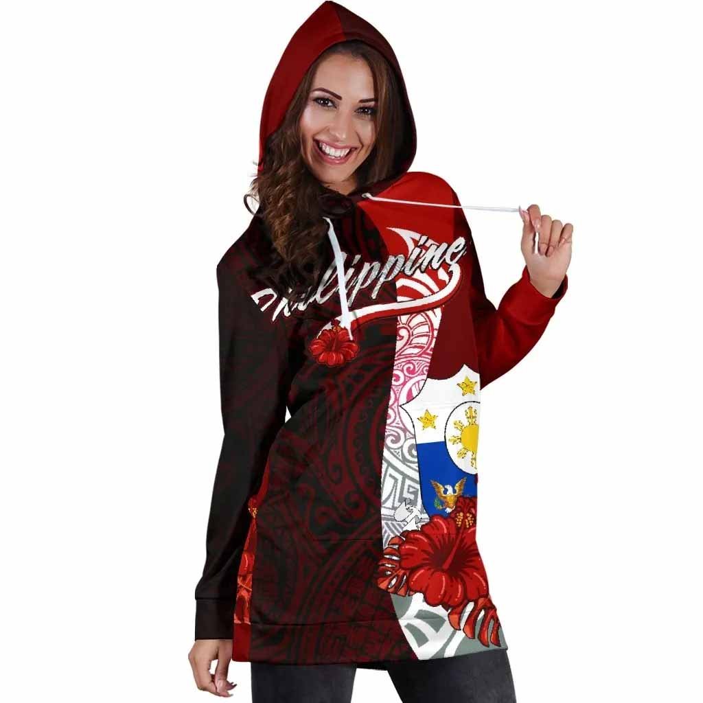 Philippines Polynesian Hoodie Dress - Coat Of Arm With Hibiscus