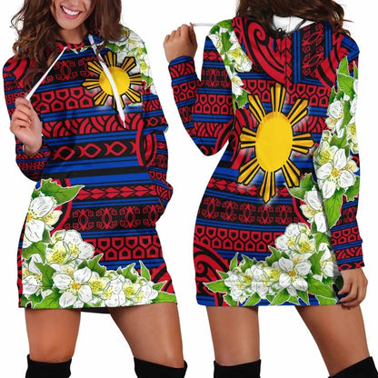 Philippines Polynesian Hoodie Dress - Jasmine Flower Style
