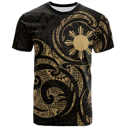 Philippines Filipinos T-Shirt Polynesian Tribal Pattern Simple Style Gold