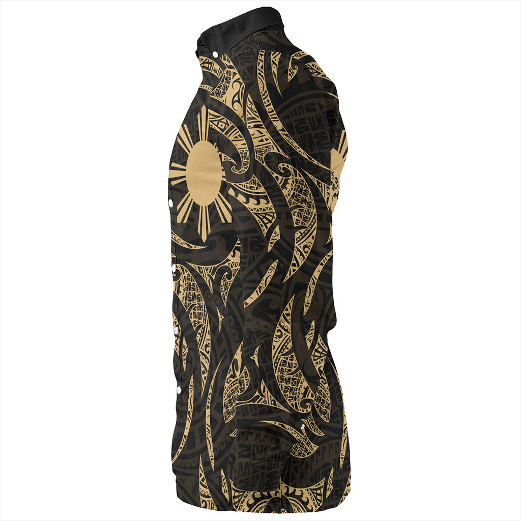 Philippines Filipinos Long Sleeve Shirt Polynesian Tribal Pattern Simple Style Gold