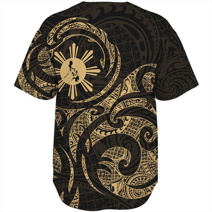 Philippines Filipinos Baseball Shirt Polynesian Tribal Pattern Simple Style Gold