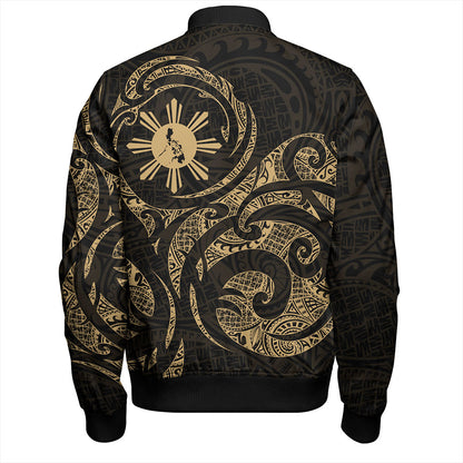 Philippines Filipinos Bomber Jacket Polynesian Tribal Pattern Simple Style Gold