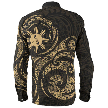 Philippines Filipinos Long Sleeve Shirt Polynesian Tribal Pattern Simple Style Gold