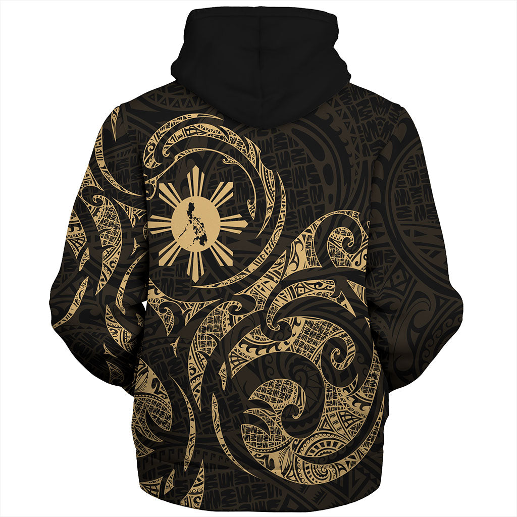 Philippines Filipinos Sherpa Hoodie Polynesian Tribal Pattern Simple Style Gold