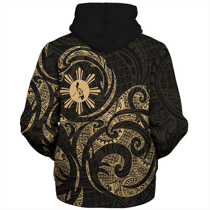 Philippines Filipinos Sherpa Hoodie Polynesian Tribal Pattern Simple Style Gold