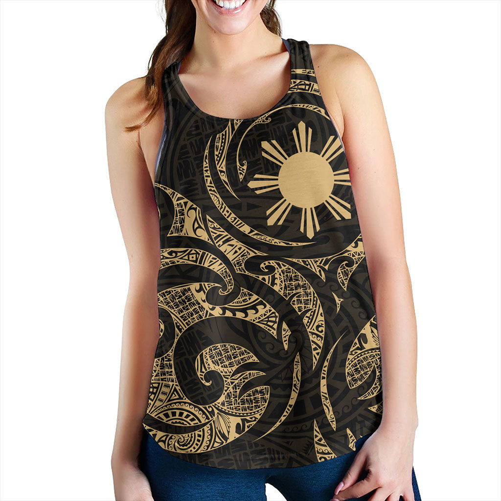 Philippines Filipinos Women Tank Polynesian Tribal Pattern Simple Style Gold