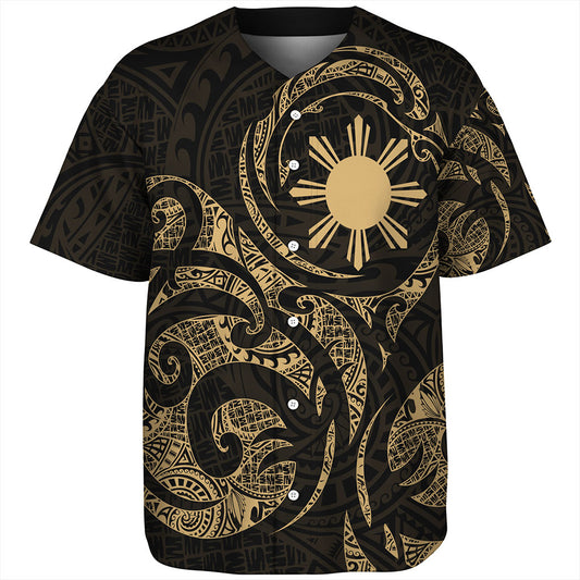 Philippines Filipinos Baseball Shirt Polynesian Tribal Pattern Simple Style Gold
