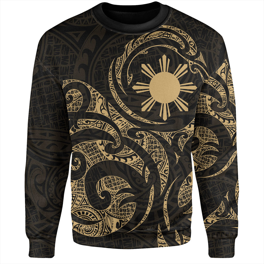 Philippines Filipinos Sweatshirt Polynesian Tribal Pattern Simple Style Gold