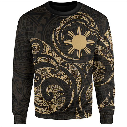 Philippines Filipinos Sweatshirt Polynesian Tribal Pattern Simple Style Gold