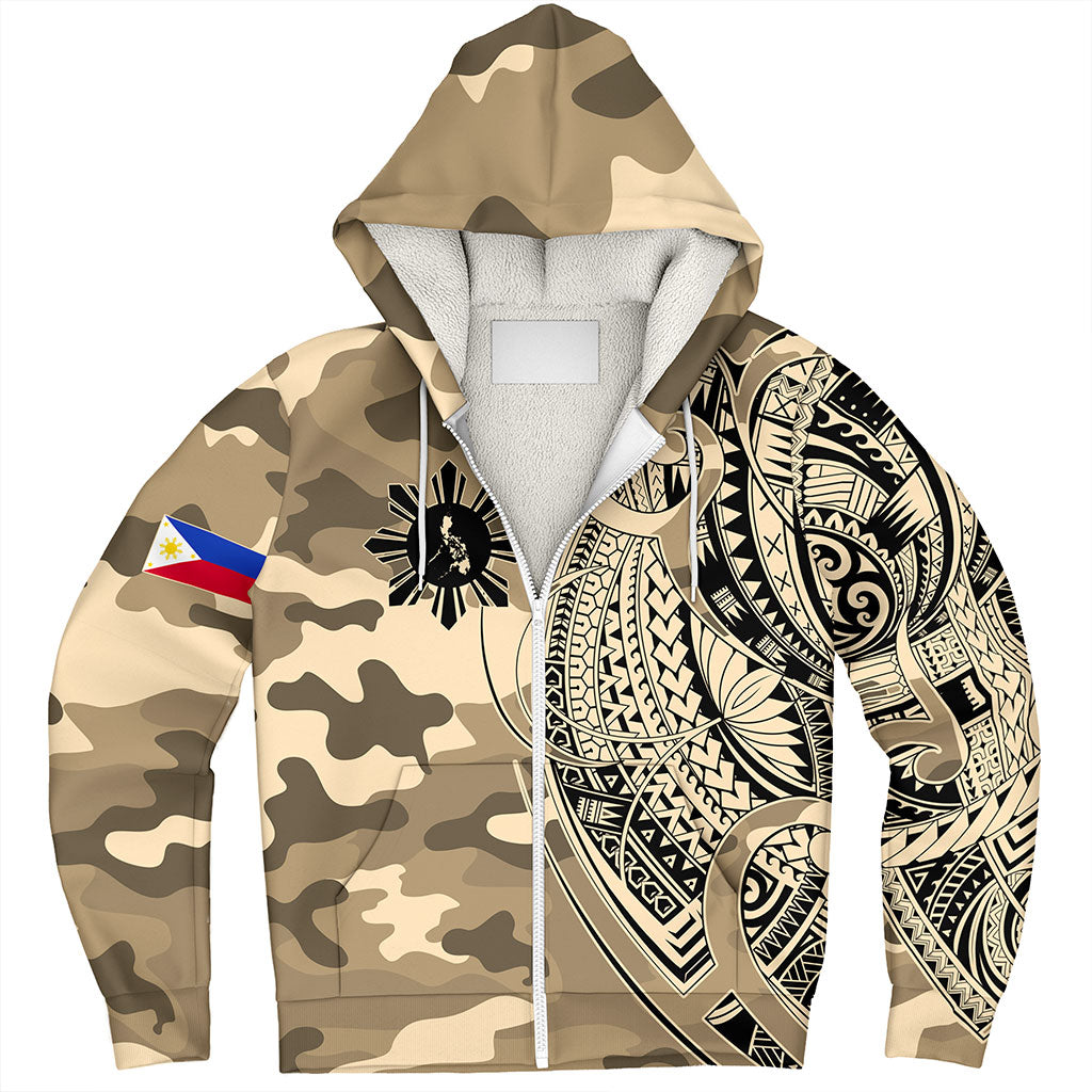 Philippines Filipinos Sherpa Hoodie Tribal Tattoo With Camouflage Pattern
