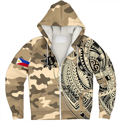 Philippines Filipinos Sherpa Hoodie Tribal Tattoo With Camouflage Pattern