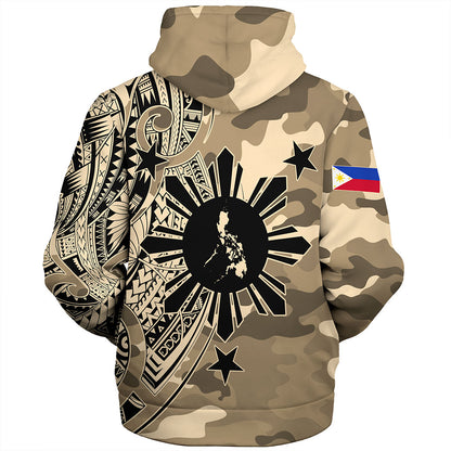 Philippines Filipinos Sherpa Hoodie Tribal Tattoo With Camouflage Pattern