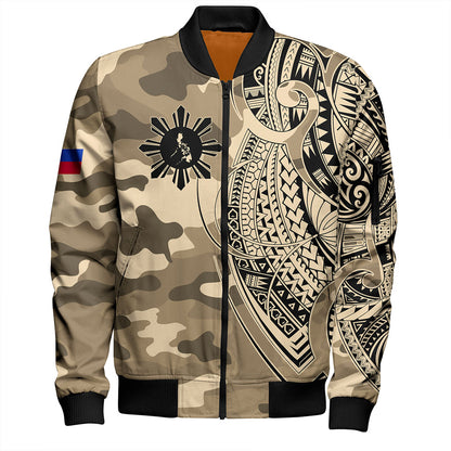 Philippines Filipinos Bomber Jacket Tribal Tattoo With Camouflage Pattern