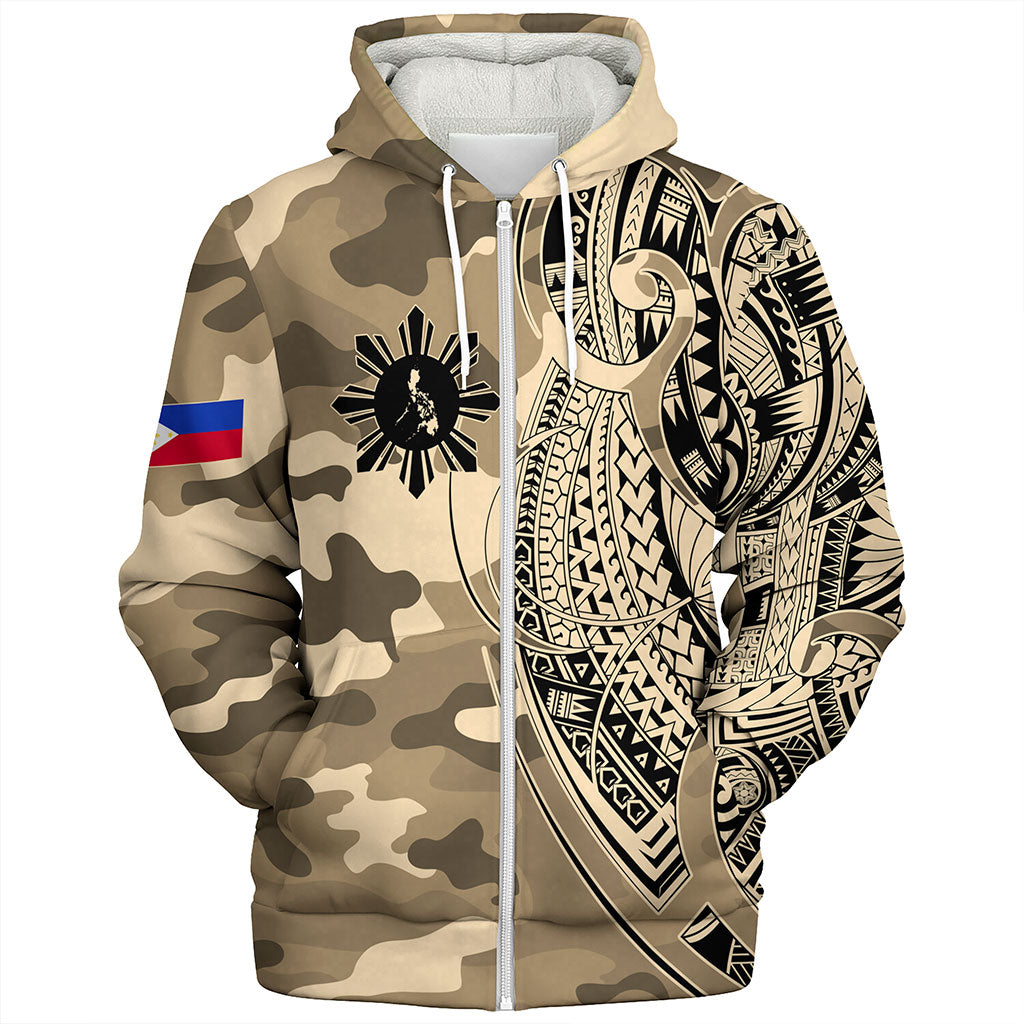Philippines Filipinos Sherpa Hoodie Tribal Tattoo With Camouflage Pattern