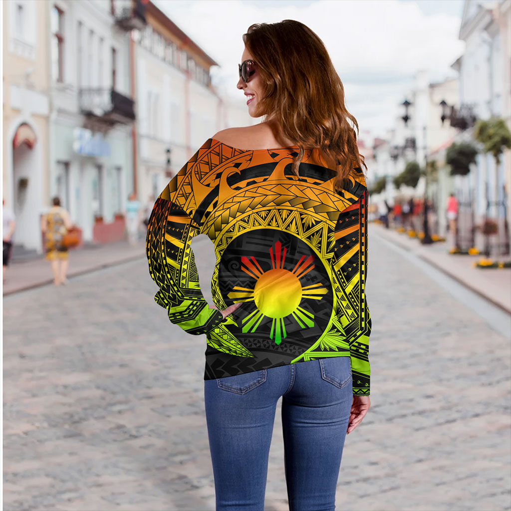 Philippines Filipinos Off Shoulder Sweatshirt Sun Tribal Polynesia Reggae