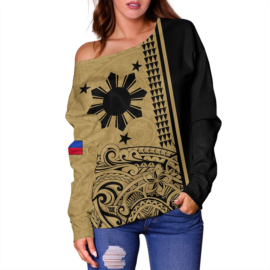 Philippines Filipinos Off Shoulder Sweatshirt Sun Star Tribal Polynesia Style
