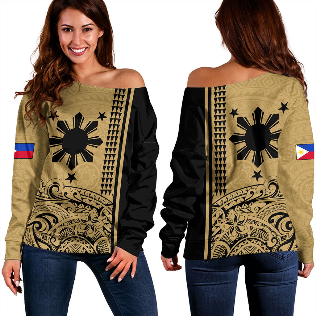 Philippines Filipinos Off Shoulder Sweatshirt Sun Star Tribal Polynesia Style