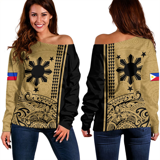 Philippines Filipinos Off Shoulder Sweatshirt Sun Star Tribal Polynesia Style