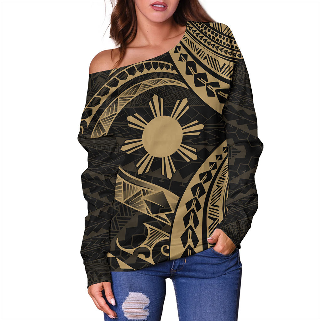 Philippines Filipinos Off Shoulder Sweatshirt Tribal Design Tattoo
