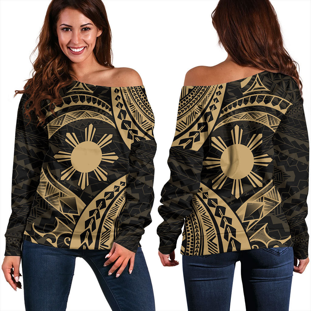 Philippines Filipinos Off Shoulder Sweatshirt Tribal Design Tattoo