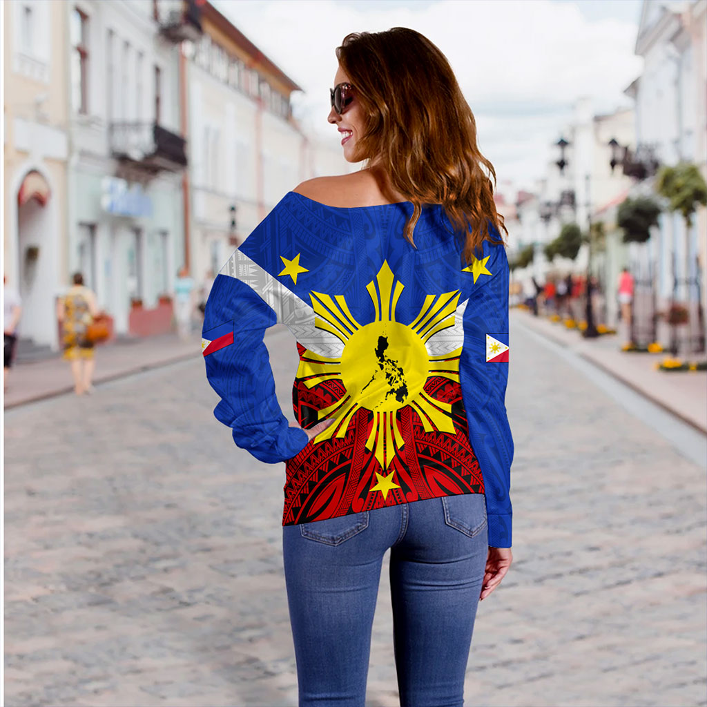 Philippines Filipinos Off Shoulder Sweatshirt Tribal Flag Traditional Style
