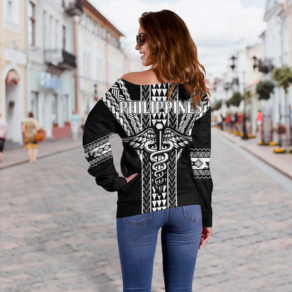 Philippines Filipinos Off Shoulder Sweatshirt Nurse Tribal
