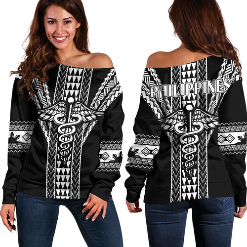 Philippines Filipinos Off Shoulder Sweatshirt Nurse Tribal