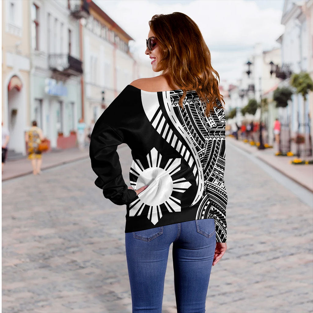Philippines Filipinos Off Shoulder Sweatshirt Tribal Polynesian Pattern Original Style
