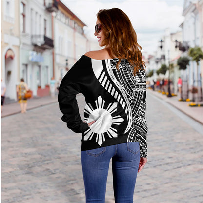 Philippines Filipinos Off Shoulder Sweatshirt Tribal Polynesian Pattern Original Style