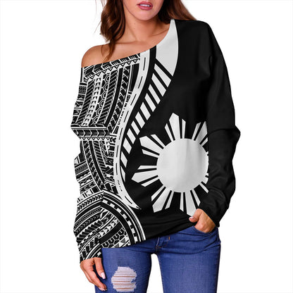 Philippines Filipinos Off Shoulder Sweatshirt Tribal Polynesian Pattern Original Style
