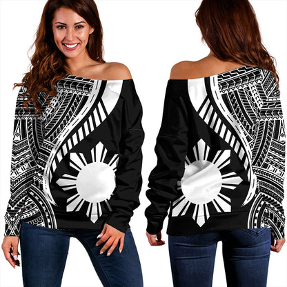 Philippines Filipinos Off Shoulder Sweatshirt Tribal Polynesian Pattern Original Style