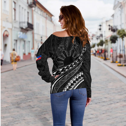 Philippines Filipinos Off Shoulder Sweatshirt Tribal Polynesian Artist Style