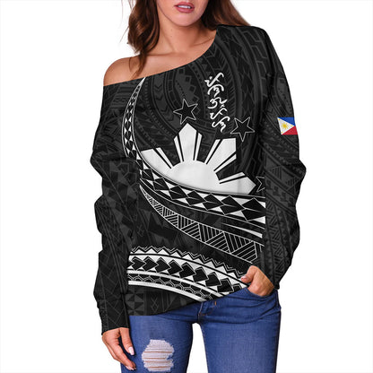 Philippines Filipinos Off Shoulder Sweatshirt Tribal Polynesian Artist Style