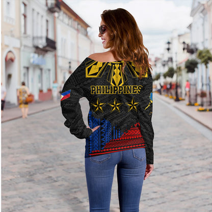 Philippines Filipinos Off Shoulder Sweatshirt Tribal Sport Style