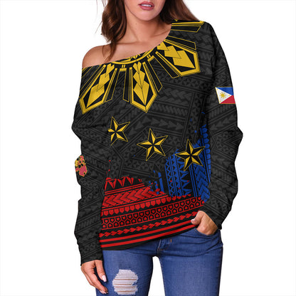 Philippines Filipinos Off Shoulder Sweatshirt Tribal Sport Style
