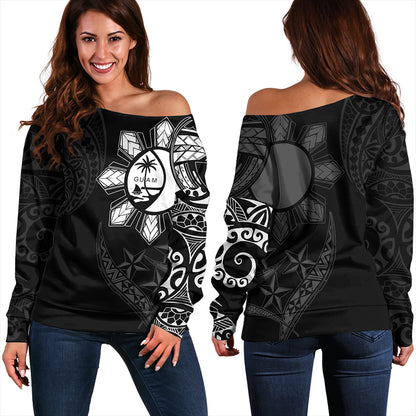 Philippines Off Shoulder Sweatshirt With Guam Seal Tribal Sun In My Heart