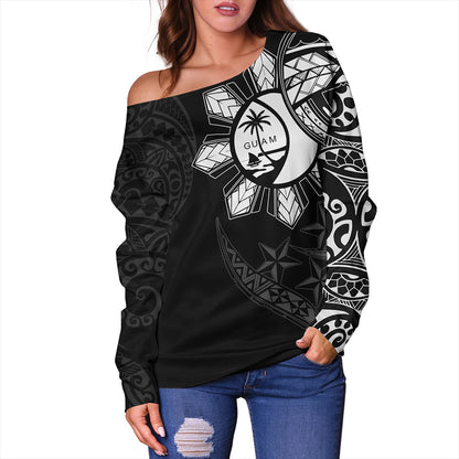Philippines Off Shoulder Sweatshirt With Guam Seal Tribal Sun In My Heart