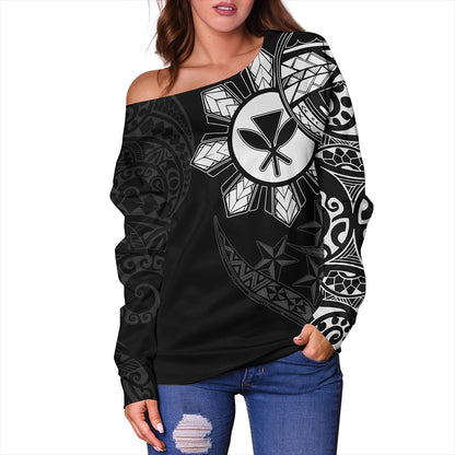 Philippines Off Shoulder Sweatshirt With Kanaka Tribal Sun In My Heart