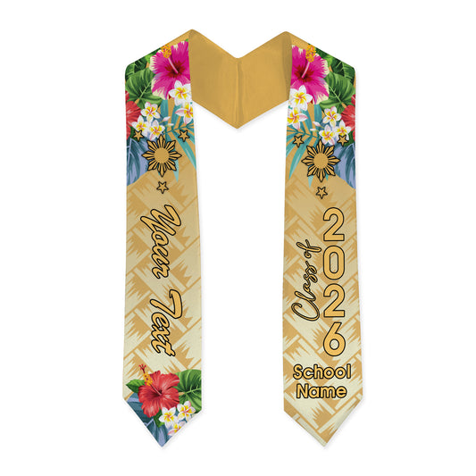 Philippines Filipinos Graduation Stole Custom Class 2026 Tropical Hibiscus Island Pride