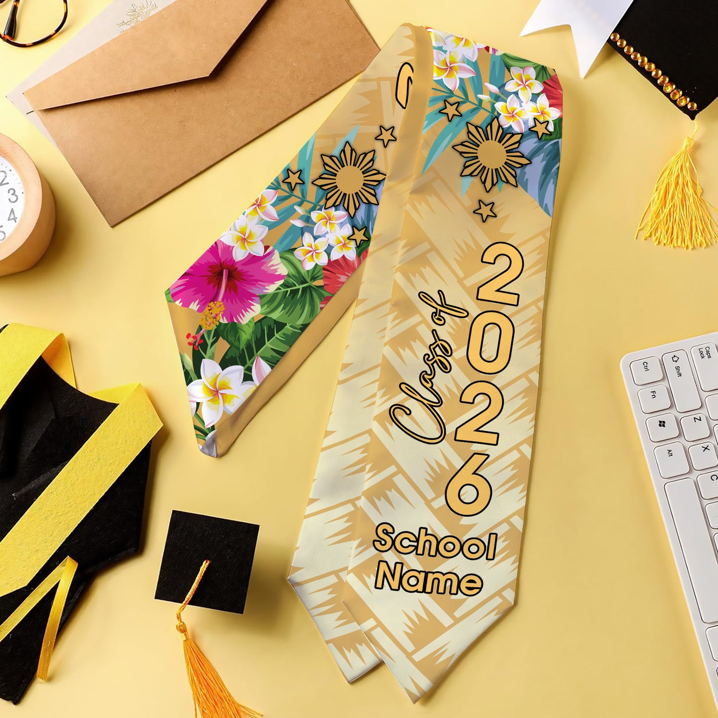 Philippines Filipinos Graduation Stole Custom Class 2026 Tropical Hibiscus Island Pride