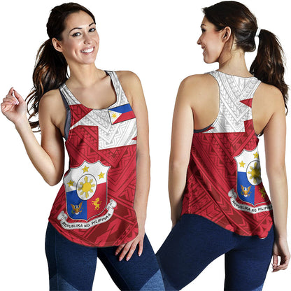 Philippines Filipinos Women Tank Polynesian Tattoo Flag And Coat Of Arms