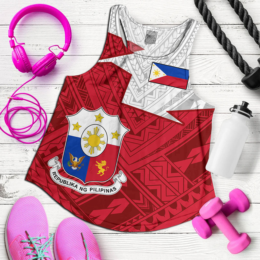 Philippines Filipinos Women Tank Polynesian Tattoo Flag And Coat Of Arms