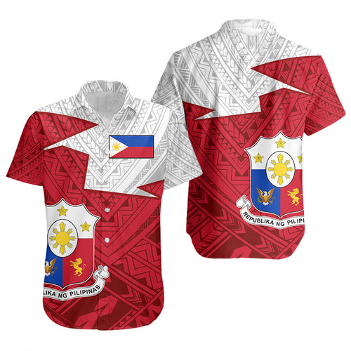 Philippines Filipinos Short Sleeve Shirt Polynesian Tattoo Flag And Coat Of Arms