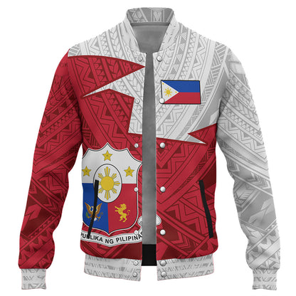 Philippines Filipinos Baseball Jacket Polynesian Tattoo Flag And Coat Of Arms